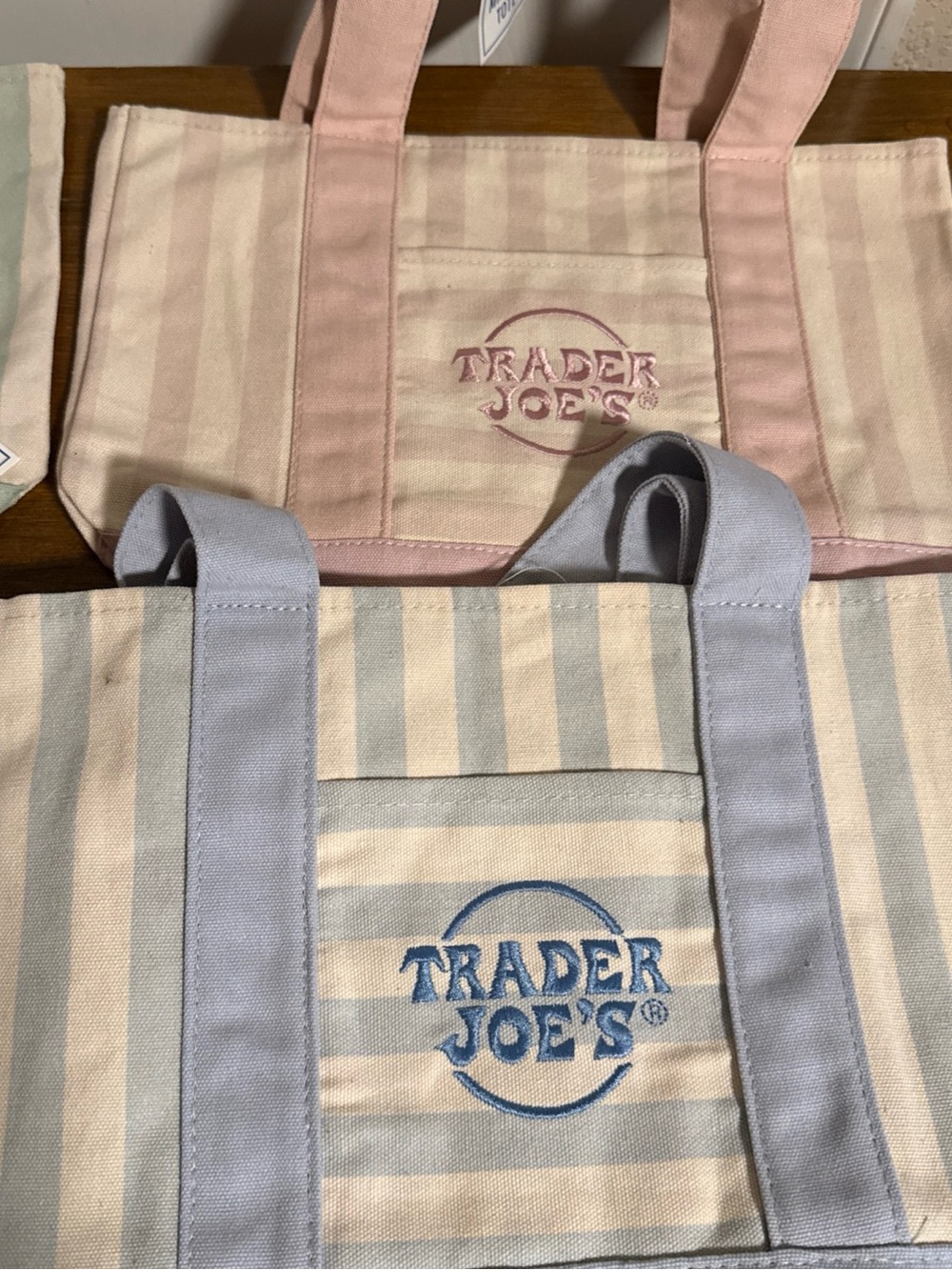 Pastel Stripe Tote Bag - Pink, Blue, Green, Tan Set of 4 - Picture 3 of 3